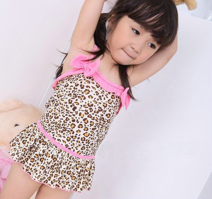 Free Shipping Girls Stylish Leopard Print Bathing Suits Ruffle Swimsuit Oner Pieces Swim Suits Kids Girls' Swimwear 621