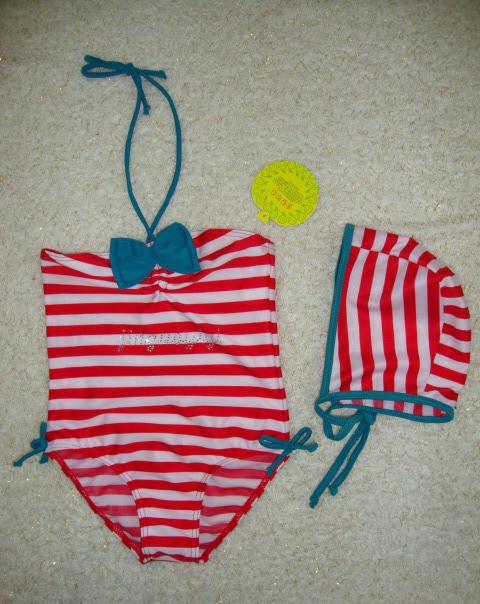free shipping girls swimming costume with swim cap swimmers bathers mix  2 colors striped