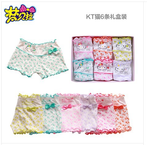 Free shipping Girls underwear; Boxer briefs; Pure cotton children's underwear; 2013 plus 6 fork cartoon underwear gift boxes