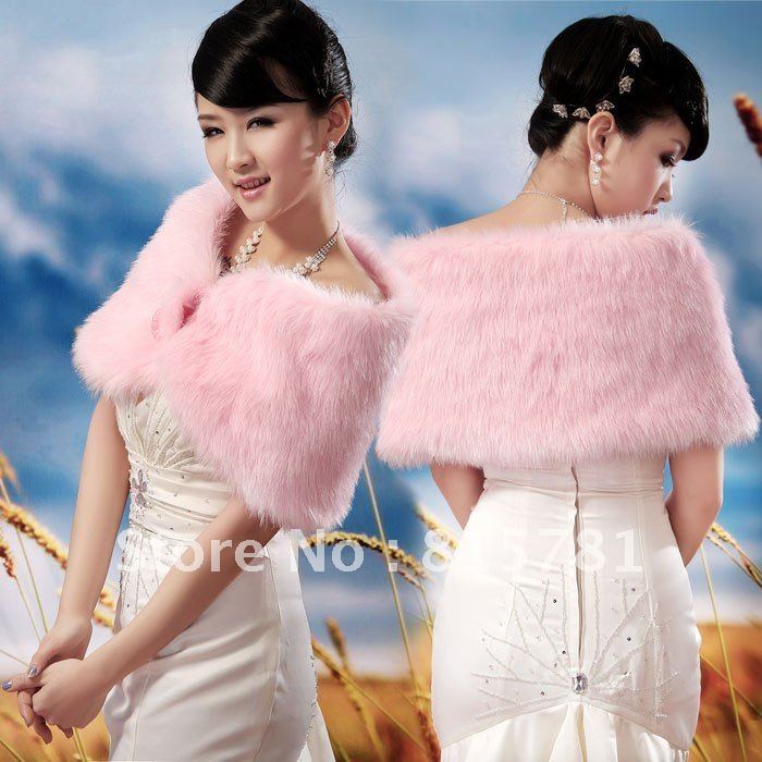 Free shipping GK Faux Fur Pink  Wedding Bridal Wrap Shawl Stole Tippet Jacket
