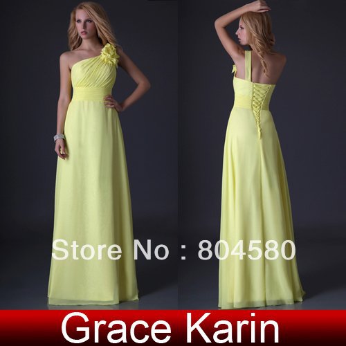 Free shipping GK Stock Full-Length One shoulder bridesmaid Gown Prom Ball Evening Dress 8 Size CL3433