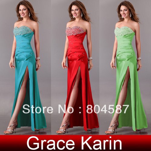 Free Shipping !!! GK Women Sexy Fashion Green,Blue, Red Party Long Stunning Strapless Slit Prom Evening Dress 8 Size CL2588