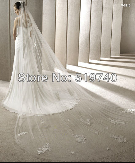 Free Shipping Glamour White One-Layer Cathedral Length Tulle Wedding Veils With Comb