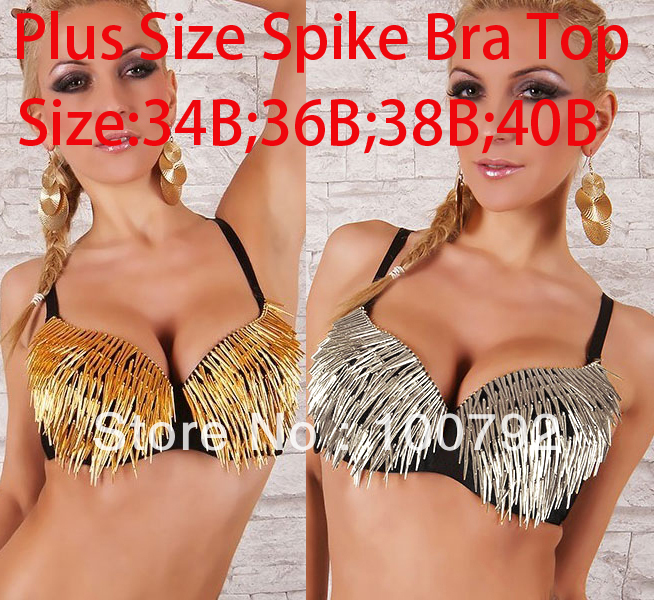 Free shipping go go fashion punk rock gothic sexy hand embroided long spike rivet  bra top,sexy club top