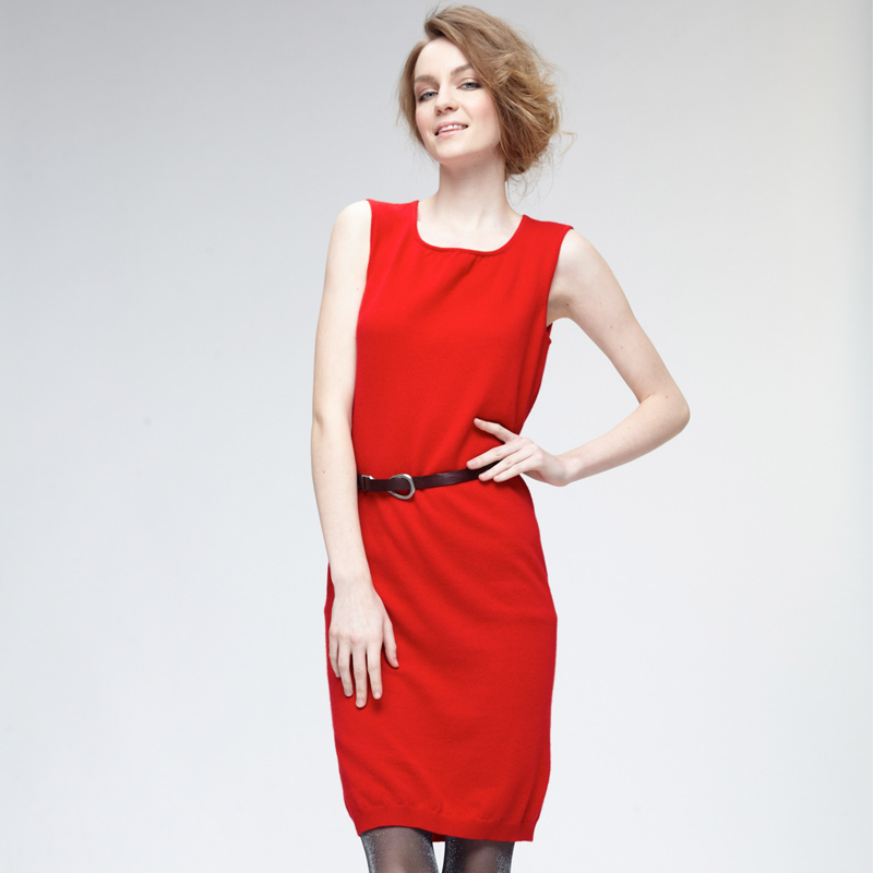 Free shipping Goatswool women's o-neck red ceremonized cashmere one-piece dress