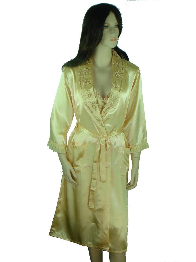 Free Shipping Gold Women's 2pc Nightwear Robe Silk Polyester Bath Gown Wholesale Retail S M L XL S0041
