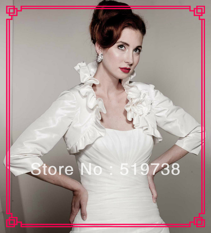 Free Shipping Gorgeous 3/4 Sleeve Bridal Shrug Wedding Floral Stand Collar Wedding Bolero Jacket