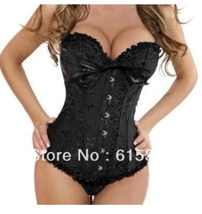 Free shipping!! Gothic Brocade Corset Black With Zipper Front 7005