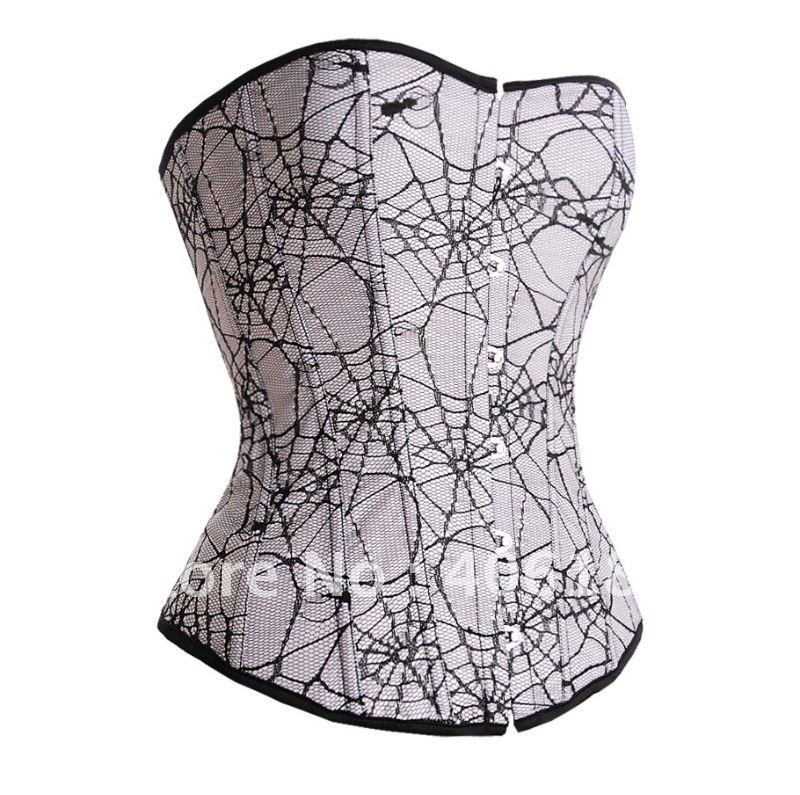 free shipping Gothic grey corset with spider web net overlay  lingerie wholesale retail