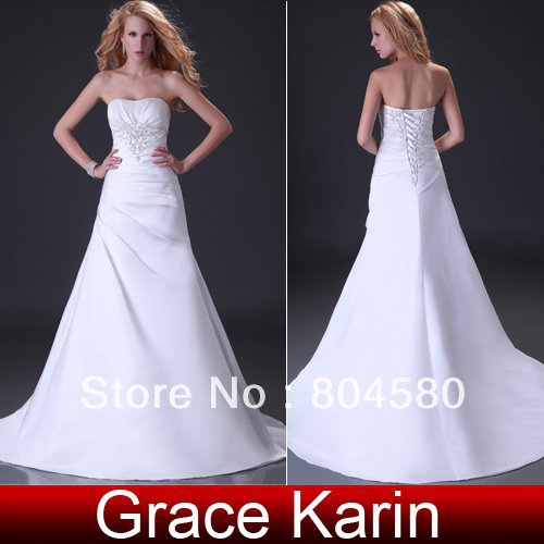 Free Shipping Grace Karin Sexy Stock Strapless Satin Bride Beach Bridal Wedding Dress 8 Size New 2013CL3555