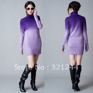 Free shipping/Gradient color women's fashion sweater Long design thickening large lapel turtleneck basic shirt /J-WMY032