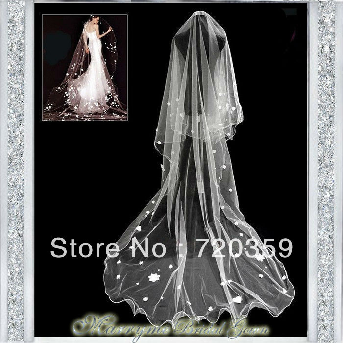 Free shipping!Great Price 2.8m*1.4m Bride Wedding Veil ,Luxury Long with flower
