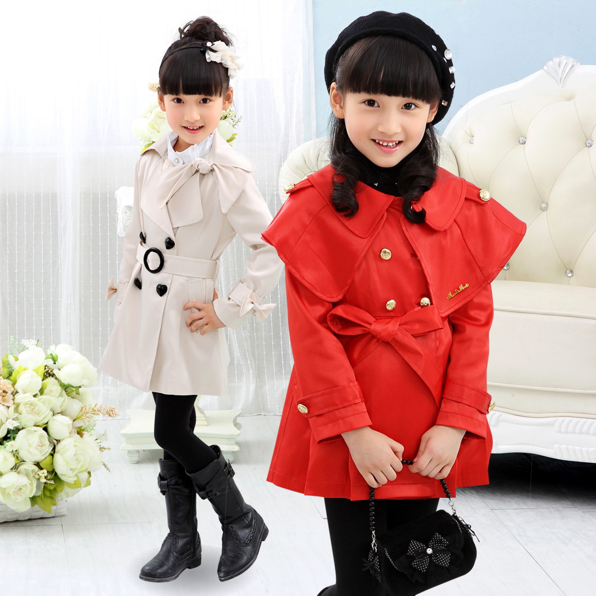 Free shipping Green box children's clothing female child 2012 cape outerwear child trench