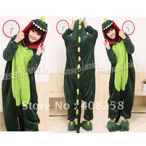 Free Shipping Green Dinosaur Cosplay Costume Animal Kigurumi Pajamas S M L XL Size Free Shipping 2012 New Fashion