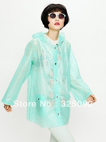 Free shipping green lace print poncho TPU high quality beautiful raincoat green