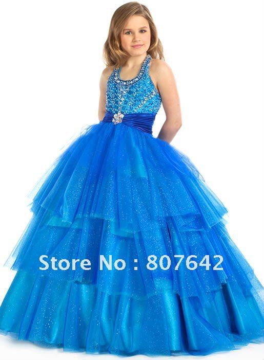 Free shipping Halter Beaded Flower Girl Dress  girls' gown Custom-size/color wholesale/retail Sky995