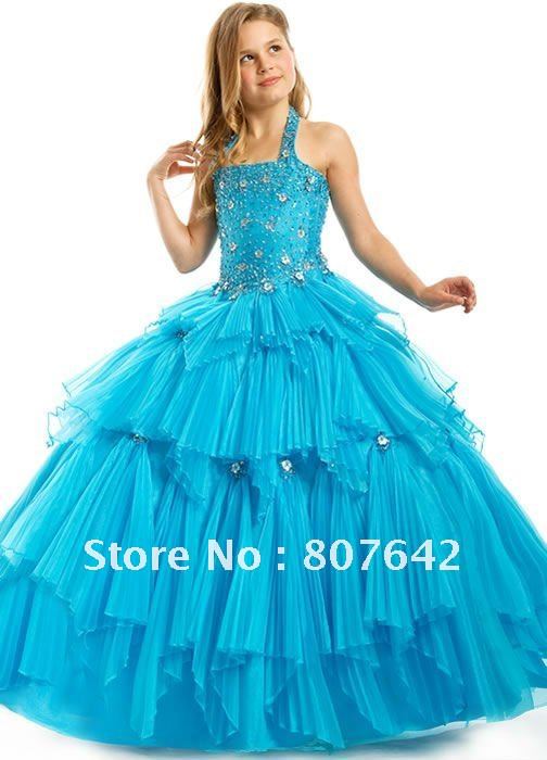 Free shipping Halter Beaded Flower Girl Dress  girls' gown Custom-size/color wholesale/retail Sky998 OEM is possible