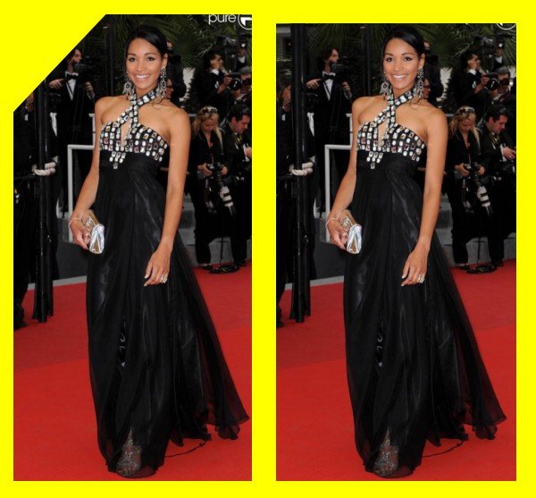 Free Shipping Halter Crystals Black Organza Cannes Film Festival Dresses  For Evening