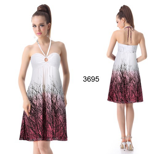 Free Shipping Halter Printed Cotton Open Back Short Casual Dress