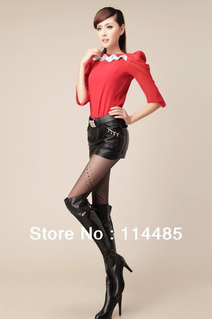 Free  shipping     Han edition cultivate one's morality for the chiffon embroider collage PU leather skirts
