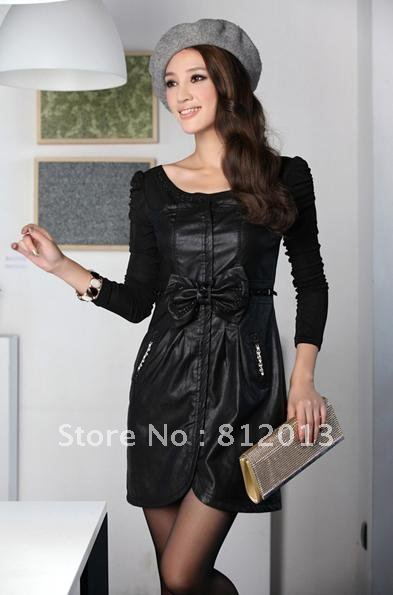 Free  shipping/Han large size leather skirt washed leather bag hip PU dress 015