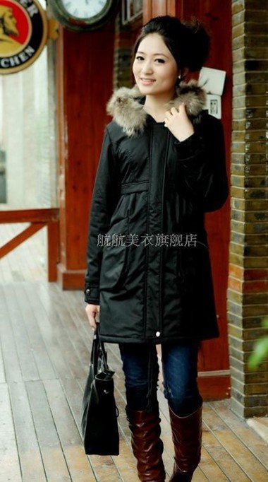 free shipping ! Han's long style big code raccoon collars cotton-padded jacket
