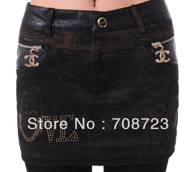 Free shipping han shop suede low pockets hip skirt cowboy half A word leather skirt