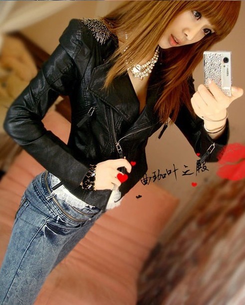 Free shipping han women's fashion leisure epaulette leather coat