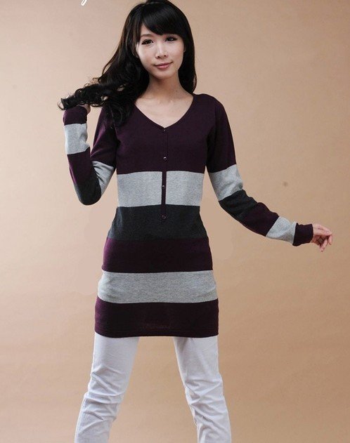 Free shipping Han2 ban3 dress sells new autumn outfit in the cotton grows long sleeve V collar t skirt sweater blazer