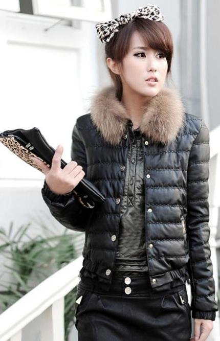 free shipping ! Han2 ban3 women short style cultivate one's morality pu raccoon coat collars cotton-padded clothes