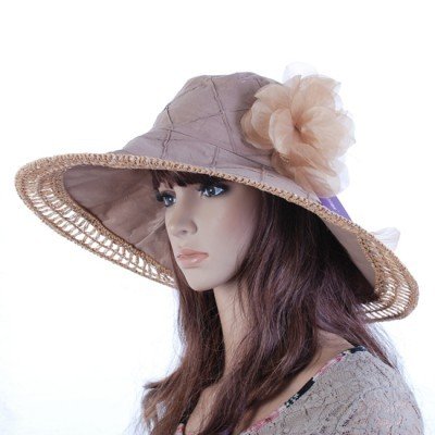 free shipping hand-crocheted straw silver brim pearl flower sun hat