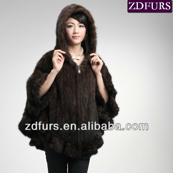 Free Shipping Hand Knitted Mink Fur Poncho ZDKM-2034