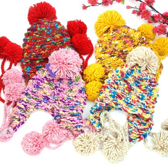 free shipping  hand knitting colorful thick wool ear protect hat