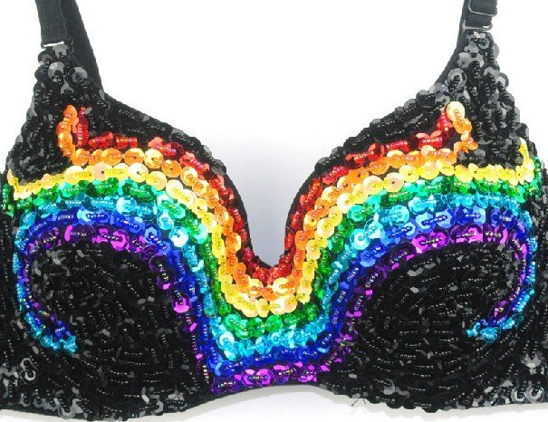 FREE SHIPPING  Hand Make Rainbow sequin Bra Punk Disco Dance Bra