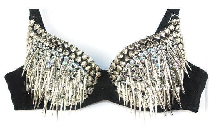 FREE SHIPPING Hand Make Women Spike Bra Metallic Punk Disco Dance Bra