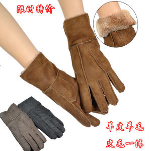 free shipping Handmade genuine leather wool gloves fur one piece finger gloves winter thermal wool gloves