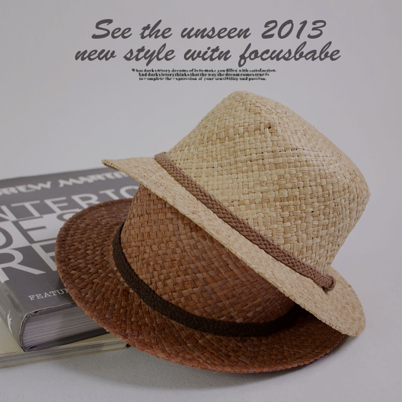 Free shipping Handmade knitted strawhat summer male women's flat sunbonnet small sun hat fedoras