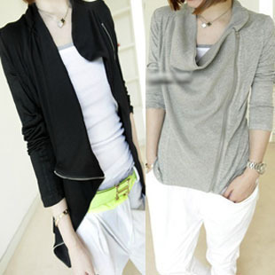 Free shipping! Handsome brief oblique zipper heap turtleneck thin cardigan coat