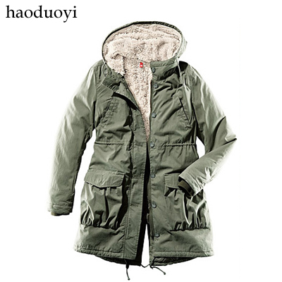 Free Shipping, Haoduoyi 2012 autumn and winter Army Green thermal wool liner wadded jacket thickening overcoat hm 6 full