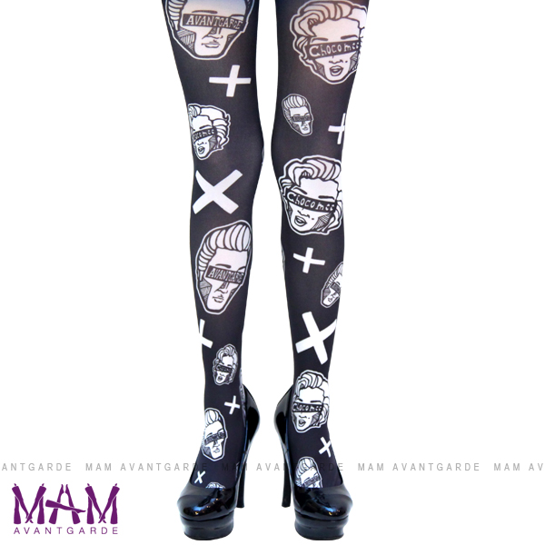 Free shipping++ HARAJUKU zipper mam purported head portrait cross quality pantyhose stockings