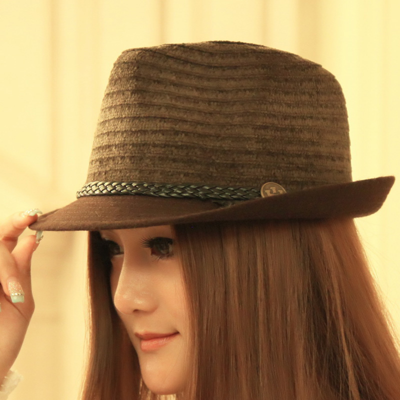Free Shipping Hat female spring and autumn chenille jazz fedoras hat cute buckle male