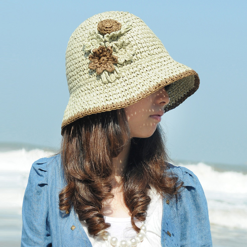free shipping Hat female summer handmade knitted sm2 straw braid hat