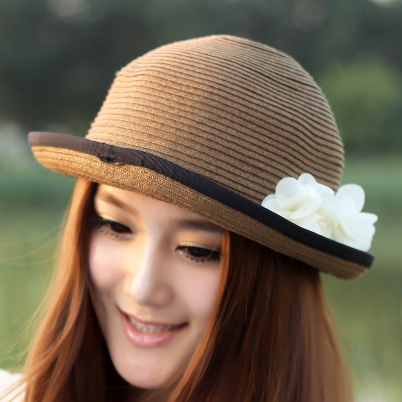 Free Shipping Hat female summer strawhat flower strawhat dome fedoras