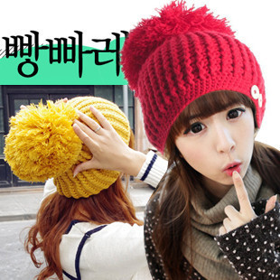 FREE SHIPPING Hat women's winter knitted hat autumn and winter thermal large sphere ear protector cap c130
