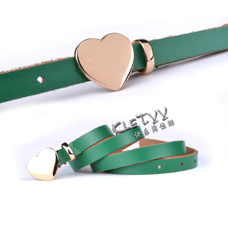 Free shipping Heart buckle thin belt ,women's strap genuine leather skinny belt, female fashion cow leather belt