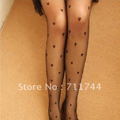 Free shipping/heart / love sexy transparent pantyhose / stockings black 100pair/lot