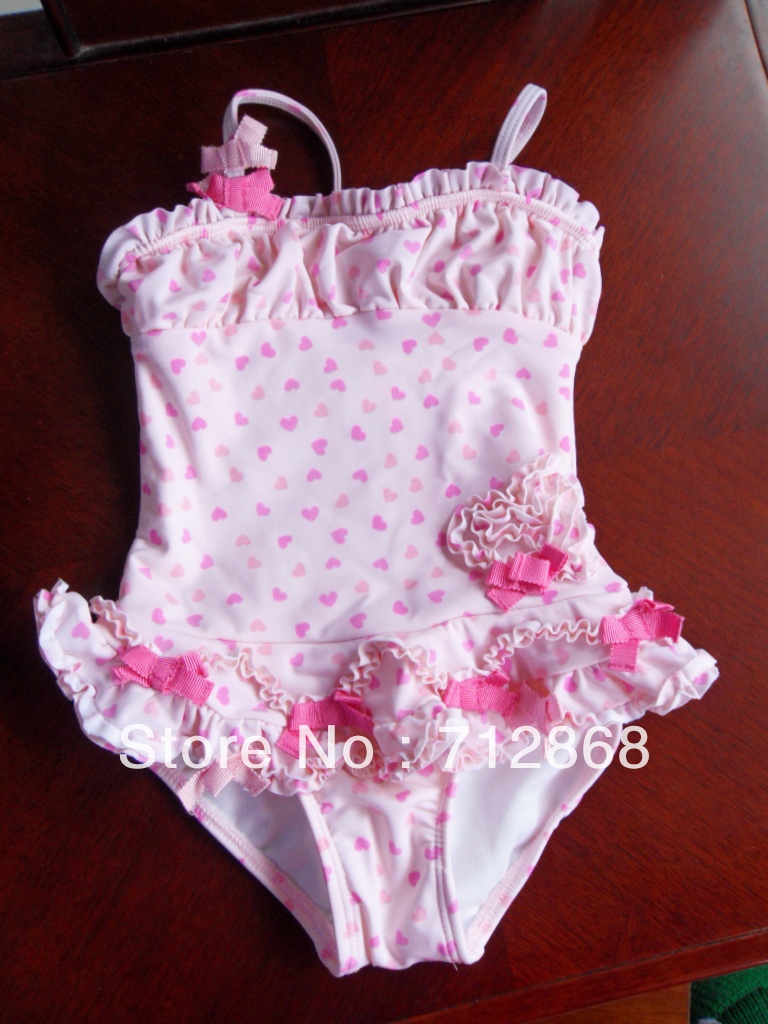 Free Shipping heart2 girl swim suit/Girls' Swimwear/girls swimsuits ONE-PIECE  1-7 year