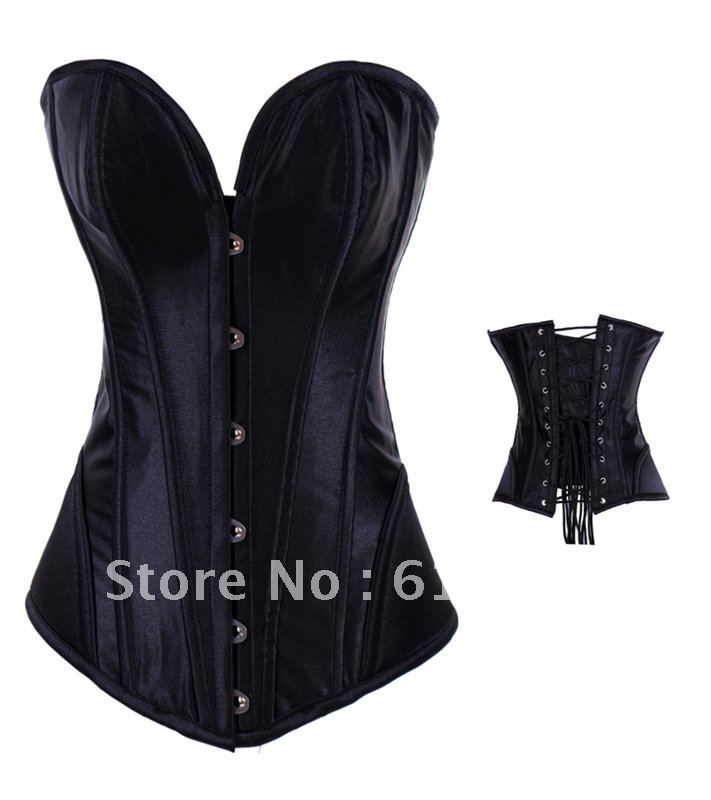 Free shipping!! Heavily Super strong laceing steel boned sexy large thorracic corset Black