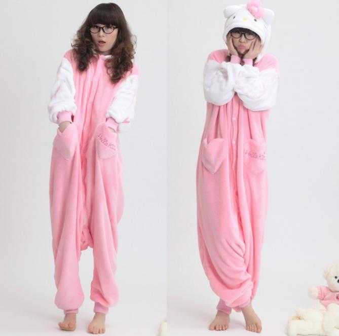 Free shipping hello kitty full pajamas / cute coral fleece pajamas for women ladies sleepwear velvet Hoody