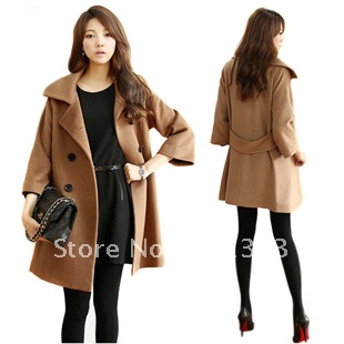 FREE SHIPPING high-end clothing Autumn and Winter loose casual big size pure cashmere trench coats
